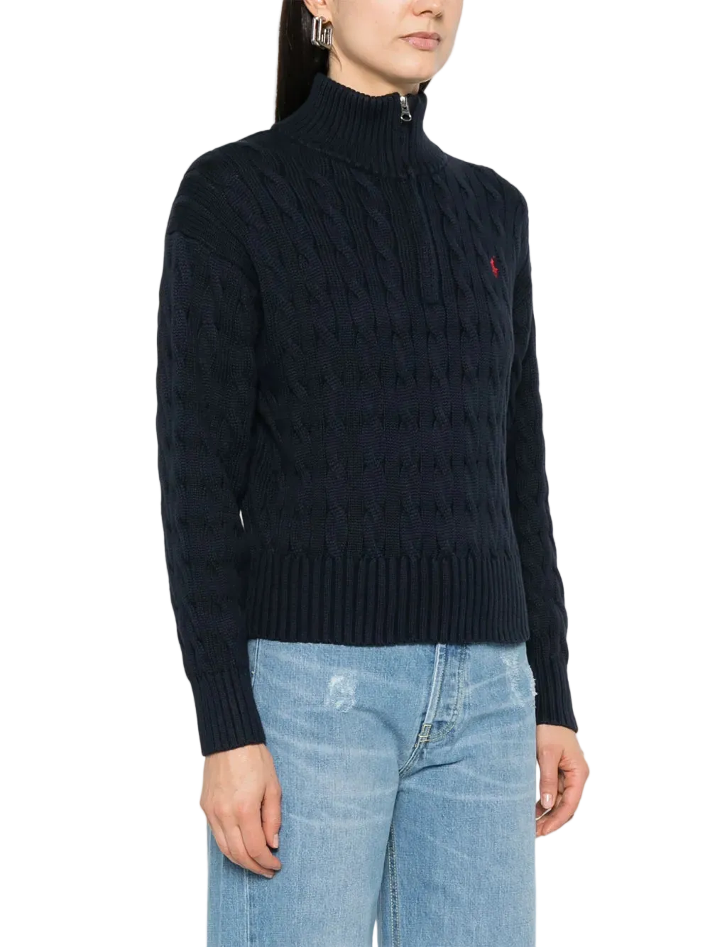Suéter Polo Ralph Lauren Tejido de Ochos Cierre 1/4 Negro