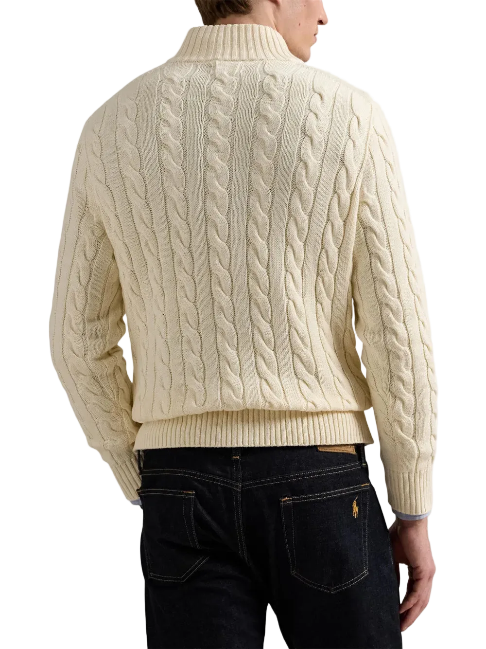 Suéter Polo Ralph Lauren Tejido de Ochos Cierre 1/4 Beige