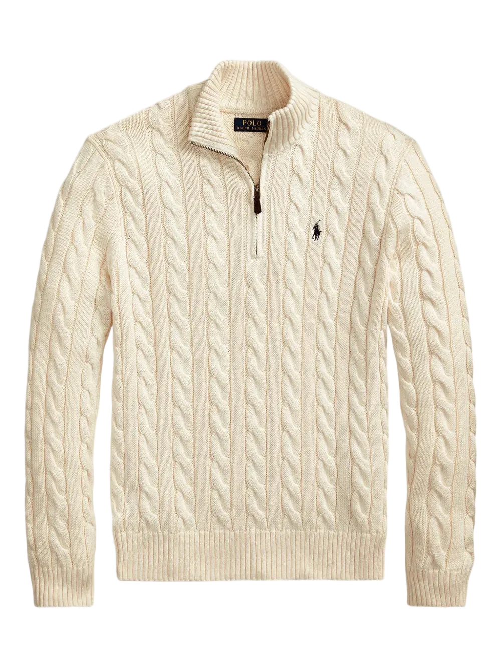 Suéter Polo Ralph Lauren Tejido de Ochos Cierre 1/4 Beige
