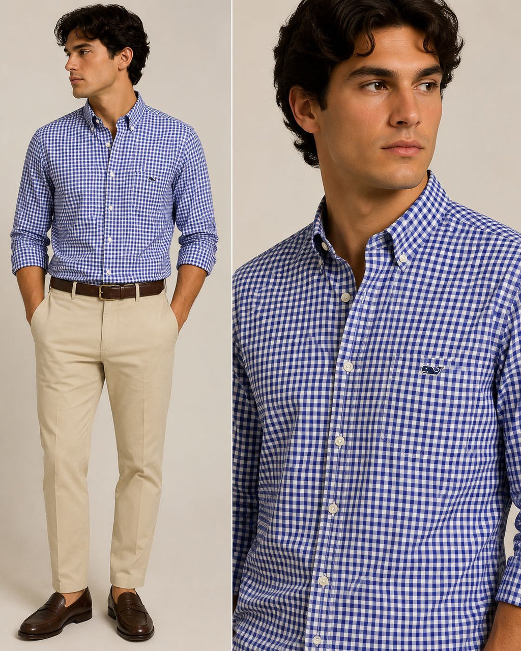 Vineyard Vines Camisa cuadros azul y blanco